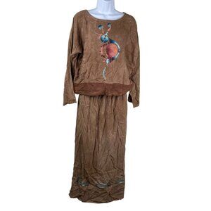 Steel Pony Top and Skirt Set Women's Hand Dyed Horse Lagenlook Boho Brown Sz S